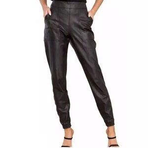 Spanx Leather Like Jogger Pants Black High Rise Pull On Womens pockets size M